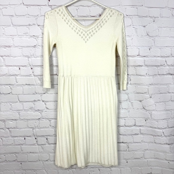 Vintage Oscar de la Renta Cream Knit Sweater Dress Size 16 Midi Fit & Flare - Picture 1 of 13